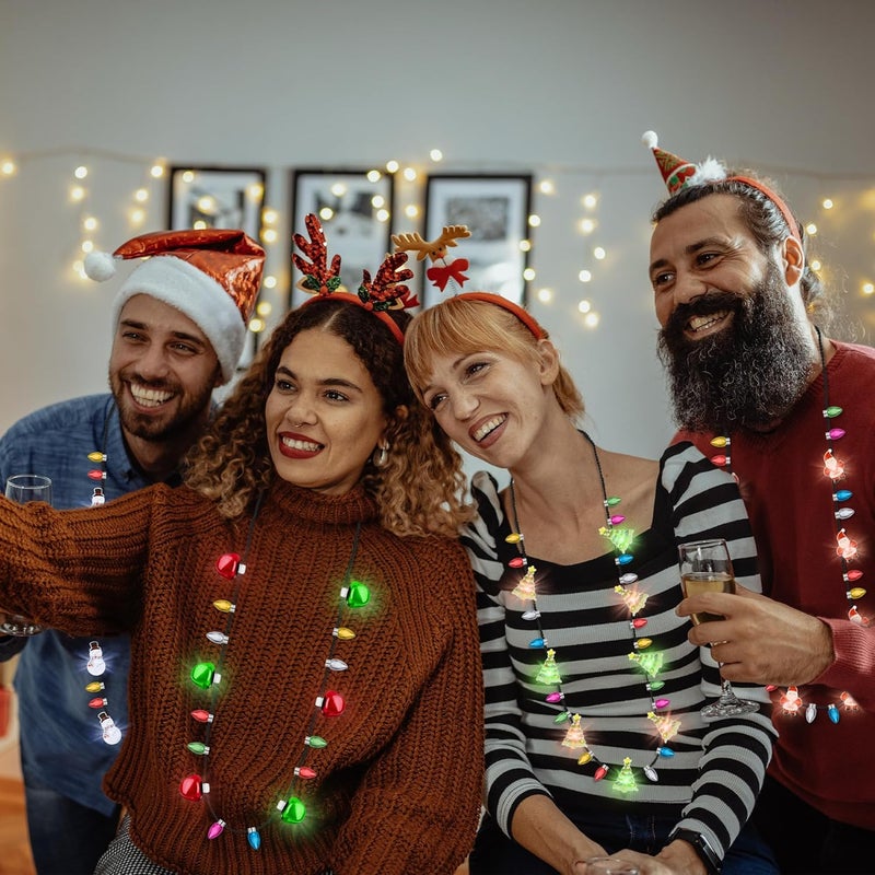 Traplace Store 6PCS Light Up Christmas Necklaces, 3 Glow Modes Multicolor Christmas Accessories, Xmas Tree Santa Claus Bulb Designs Lights, Festive Holiday Decor for Ugly Sweater Party Favors Xmas Party Supplies - Image 5